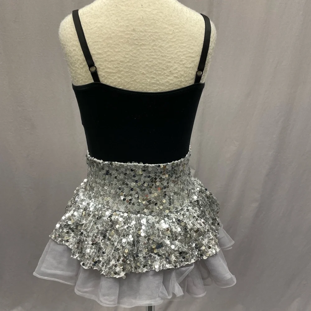 Weissman silver sequins dance dress black top size medium dance costume